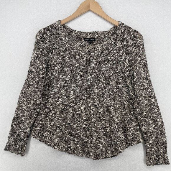 EILEEN FISHER Sweater PS Petite Linen Cotton Blend Round Neck Marled Brown USA - Picture 1 of 13